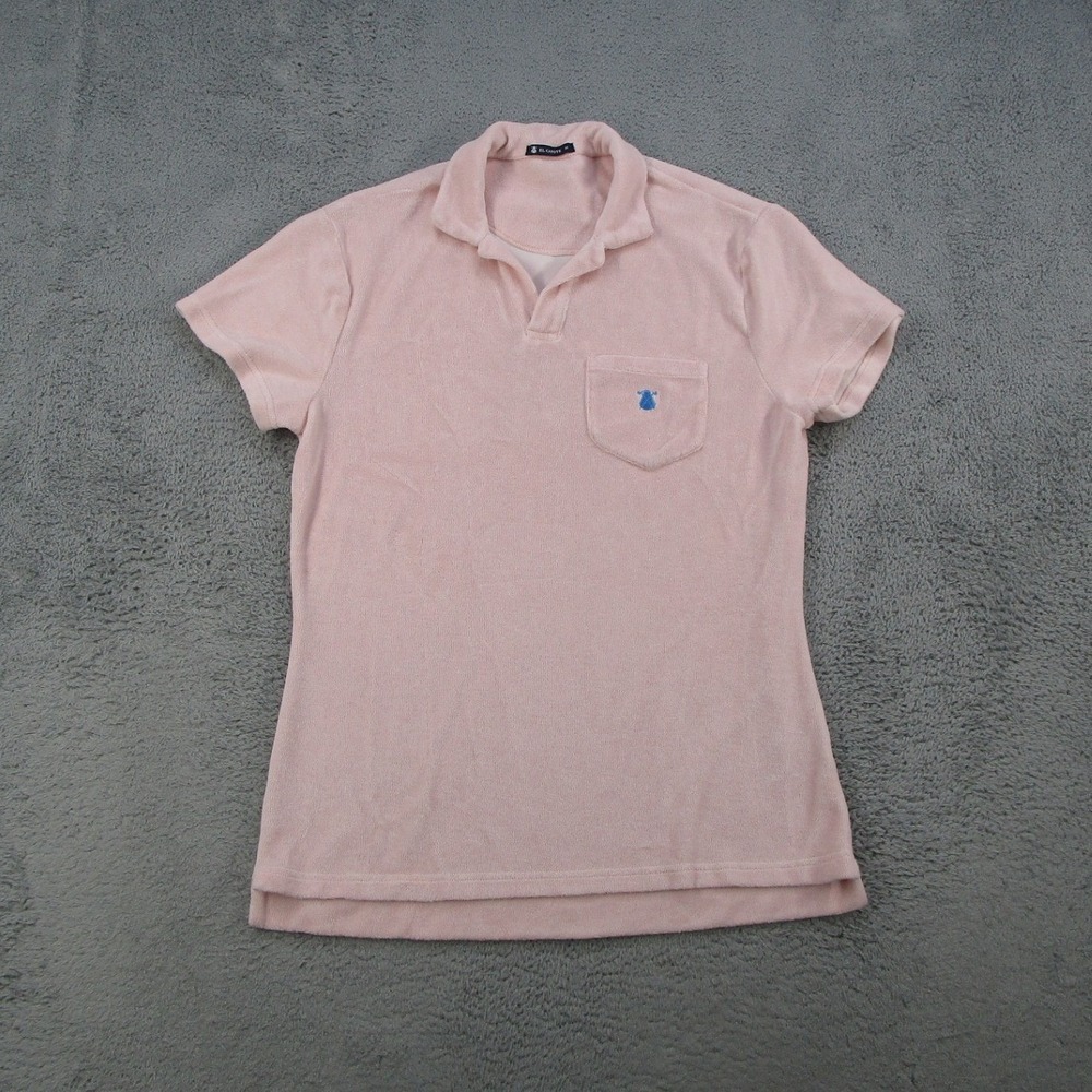El Capote Polo Shirt Mens Medium Pink Terry Cloth Short Sleeve Pocket V-Neck